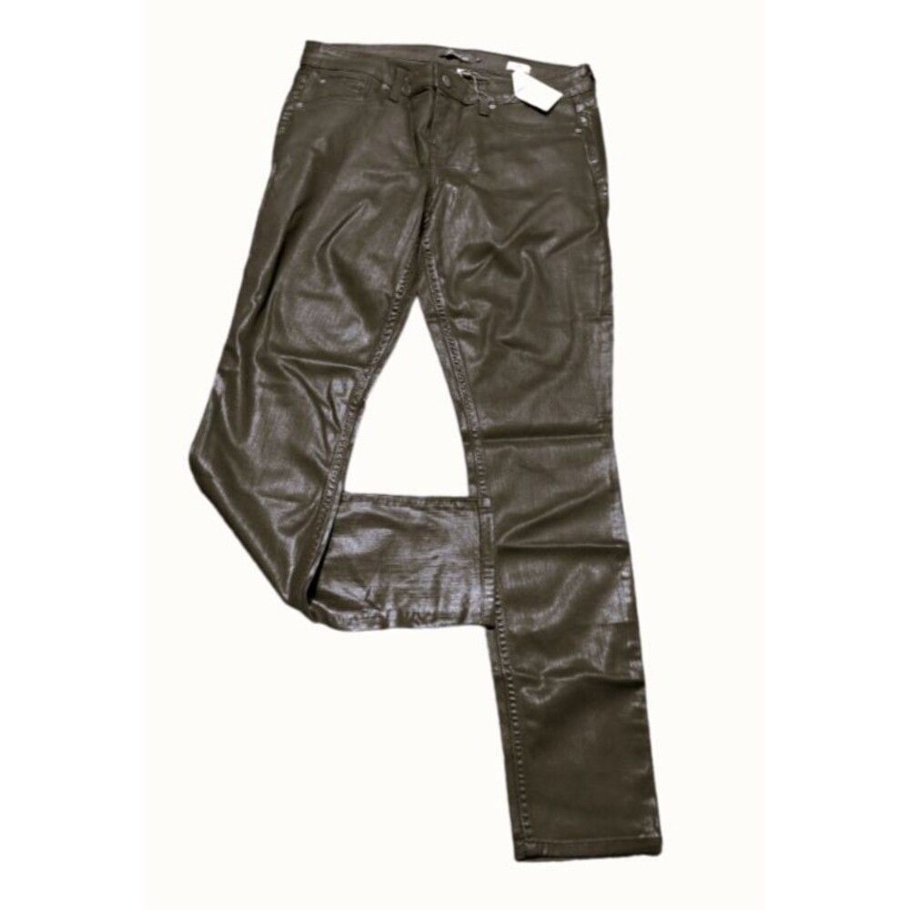 Level 99 Women's Coated Jeans Signature Skinny Dark Olive Green Mid Rise Size 29